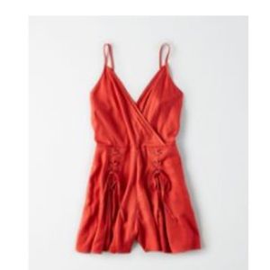 AE Wrap Lace Up Front Romper